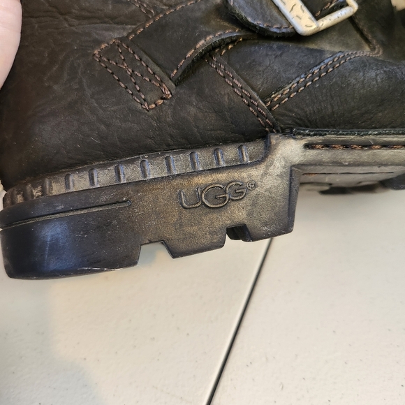 Ugg Mens Rockville Black Leather Shearling Wool Lined Moto Boots Size 11 Buckles - Picture 7 of 10